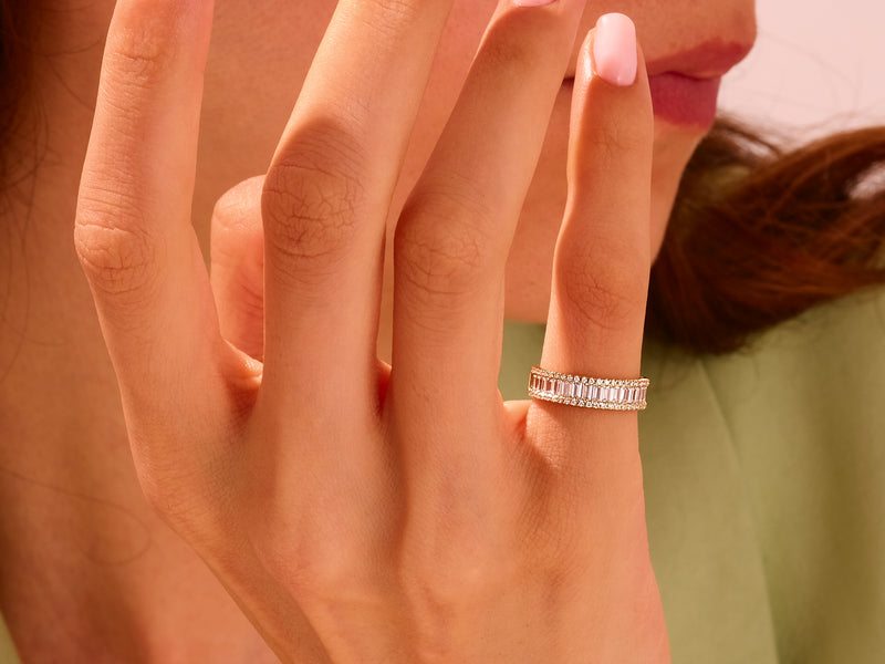 Half Eternity Baguette and Round Diamond Ring