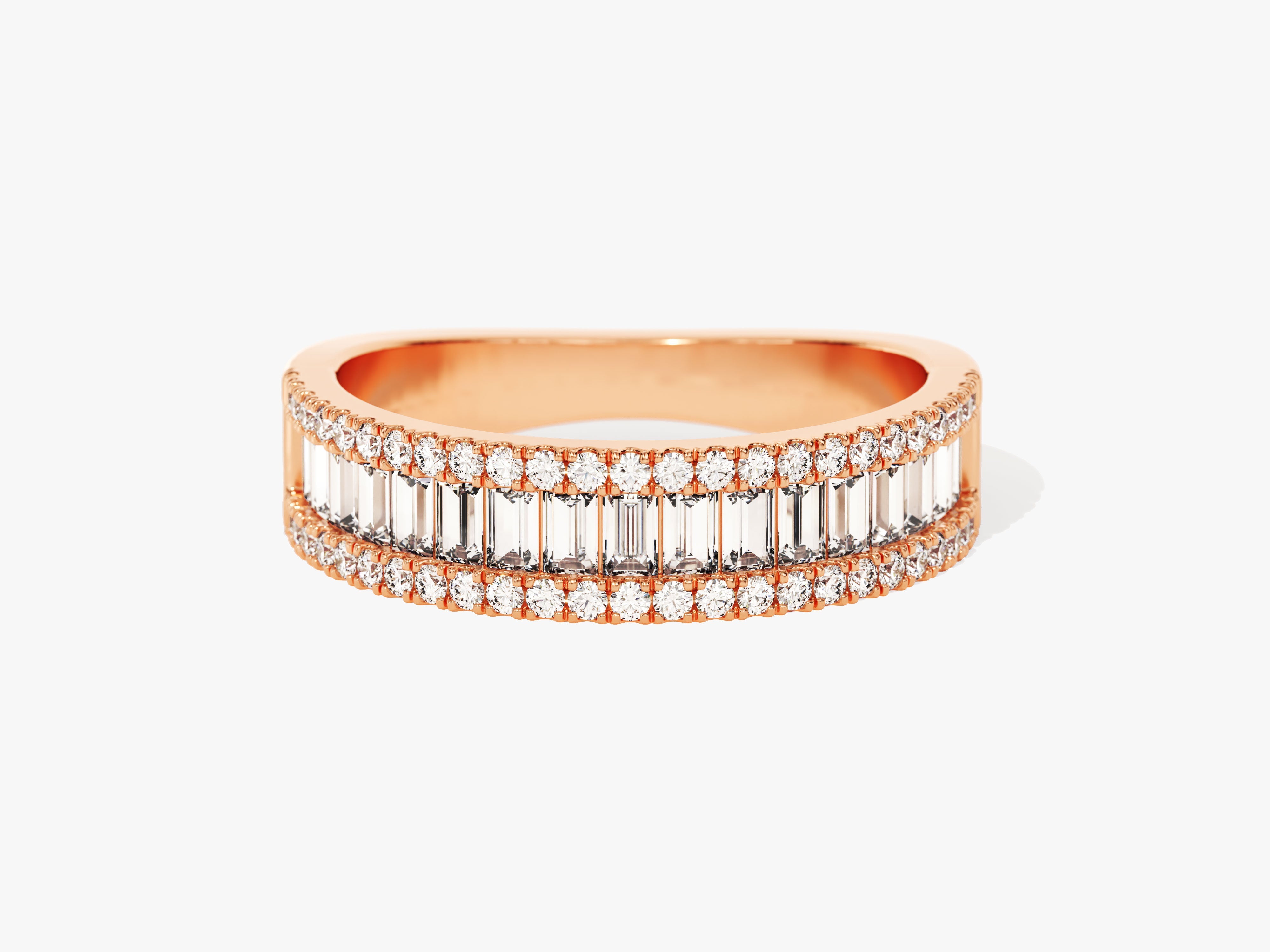 Rose gold ring with baguette and round diamonds