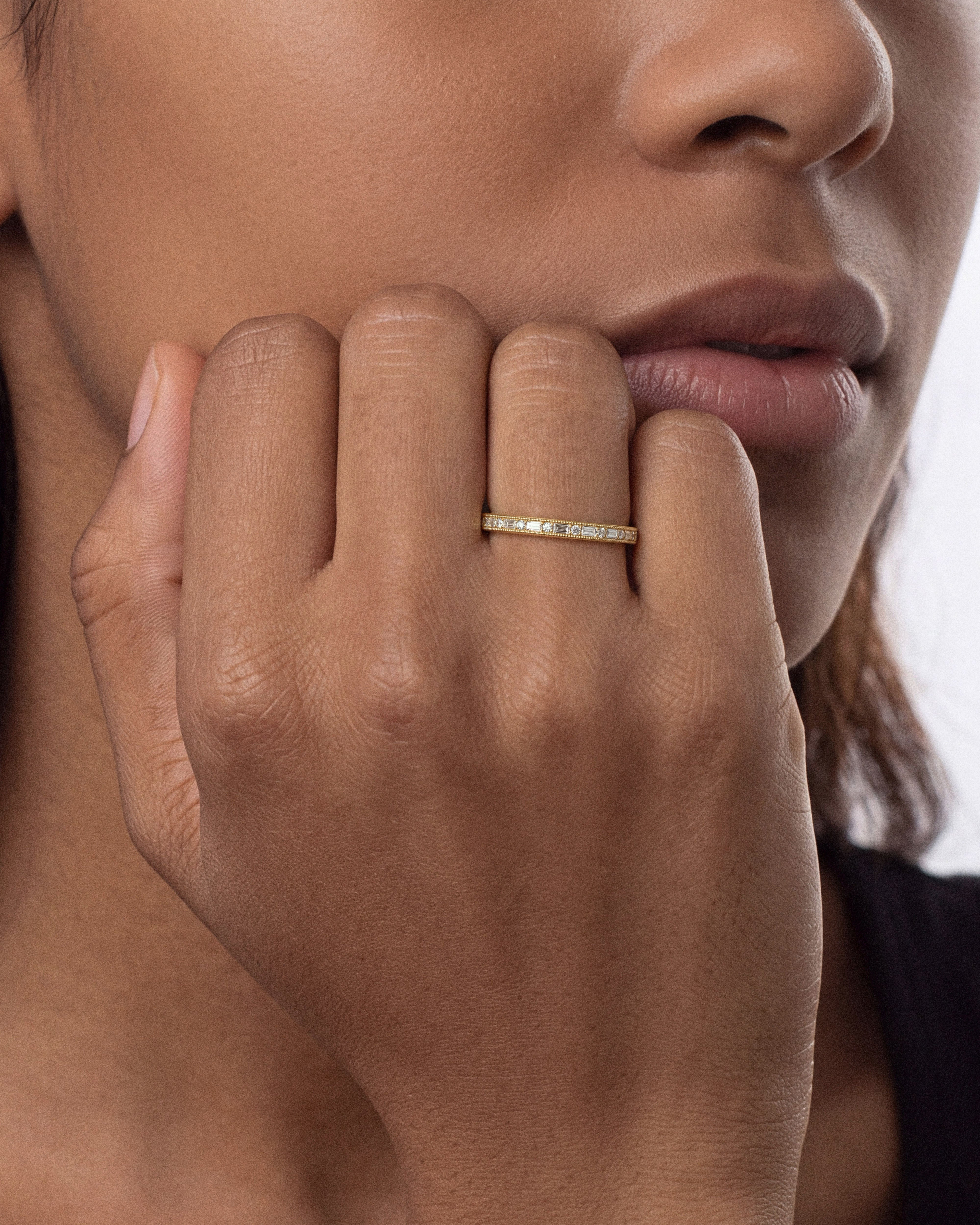 Channel Set Baguette and Round Ring