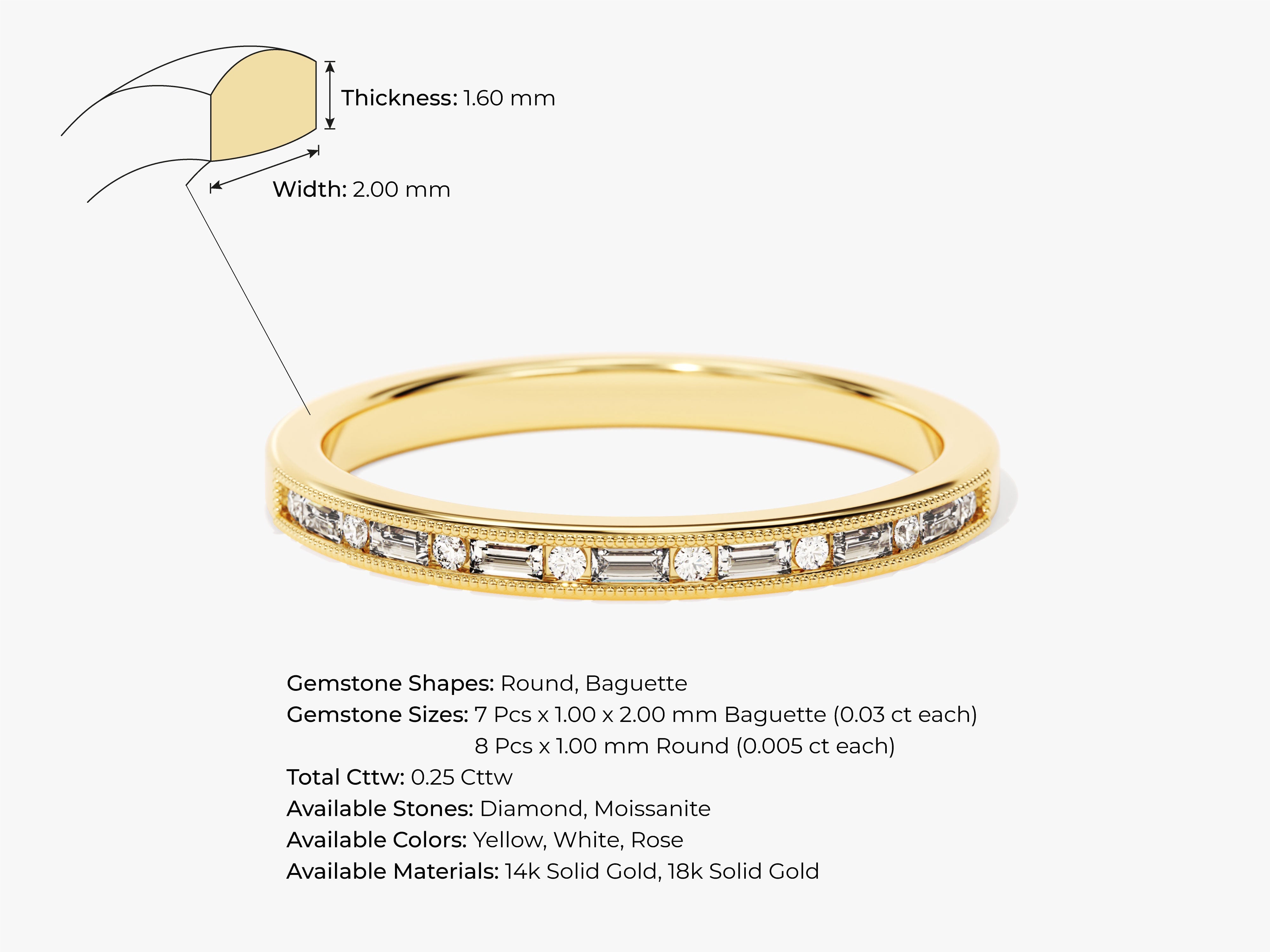 Diamond and baguette eternity band in yellow gold