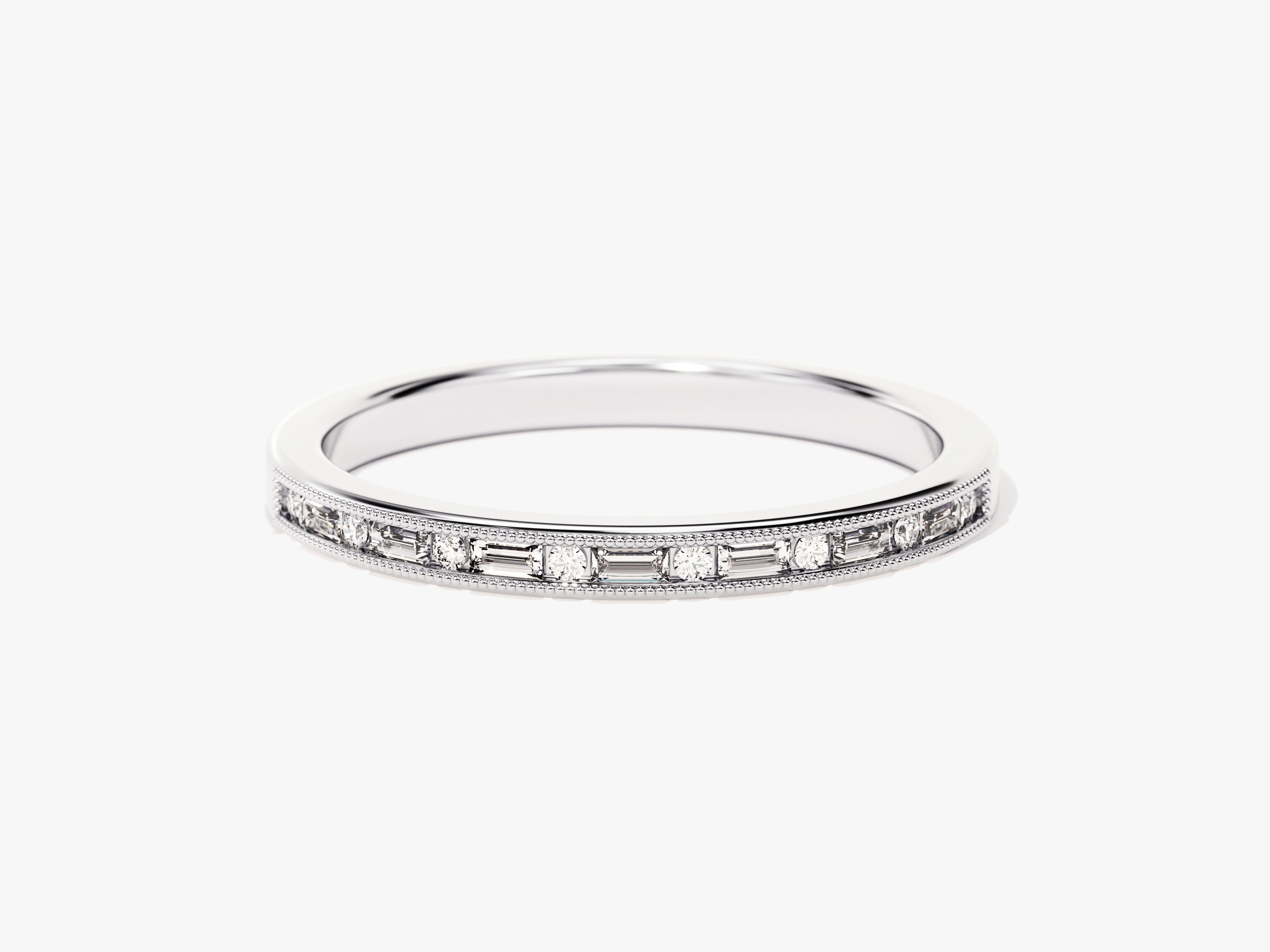Diamond eternity band, baguette and round cut, white gold jewelry
