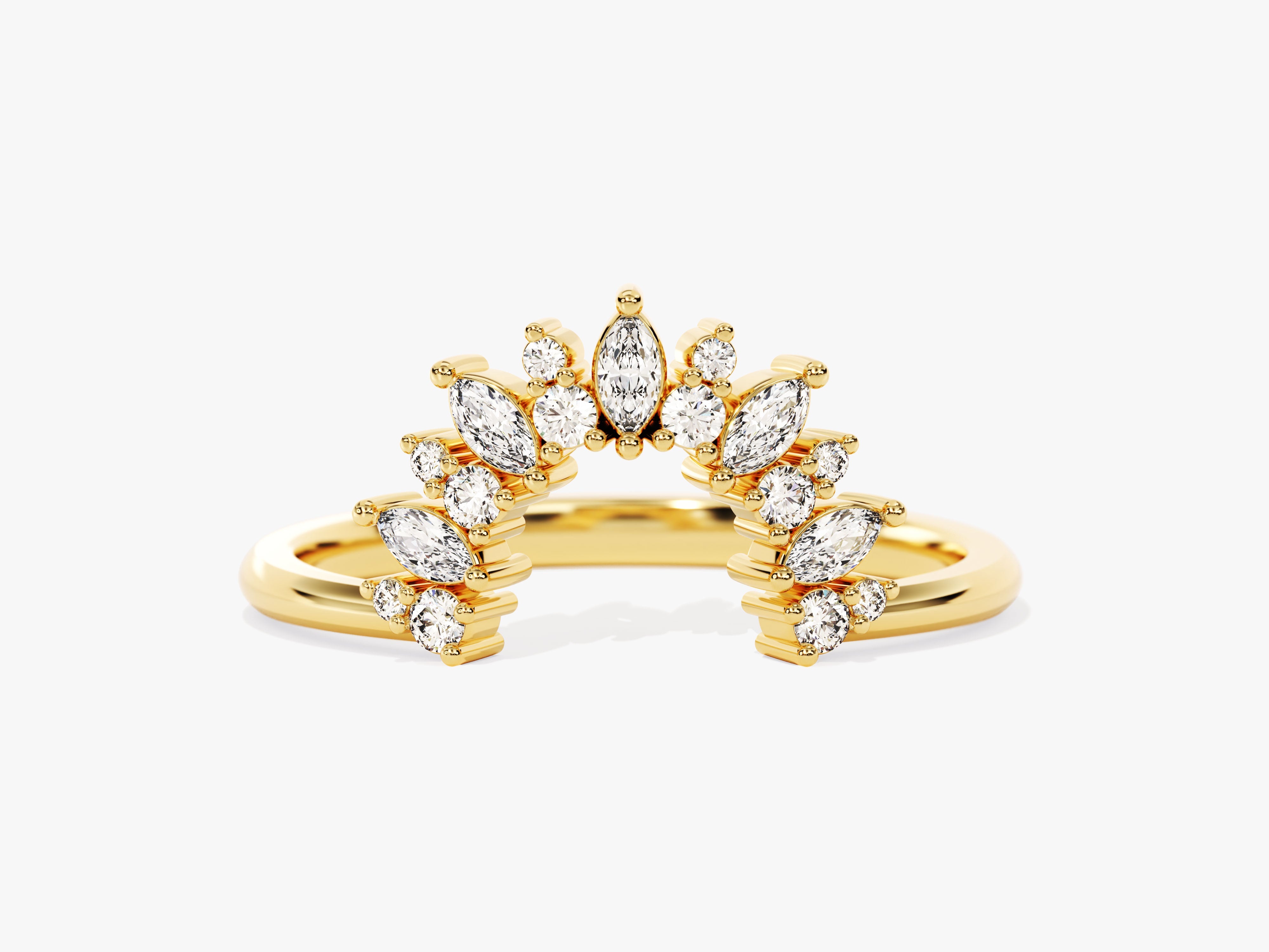 Gold marquise and round diamond curved ring for jewelry