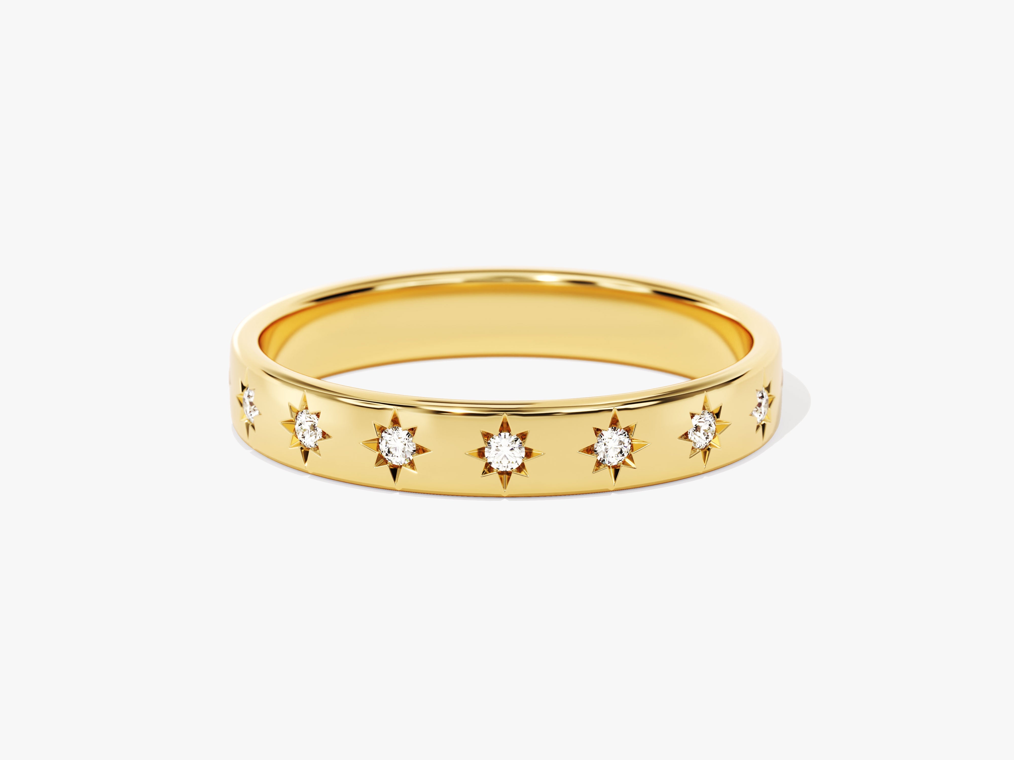 Gold ring with diamond starbursts, fine jewelry