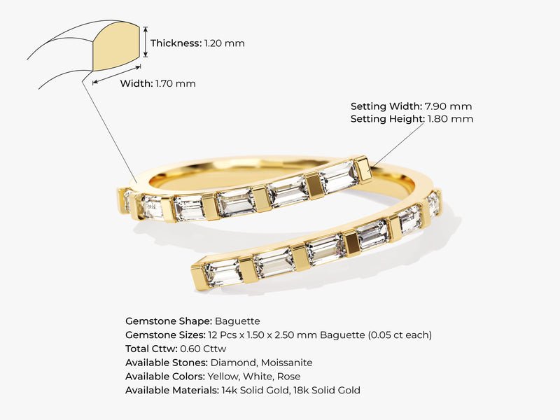 14k Gold Open Horizontal Baguette Diamond Ring