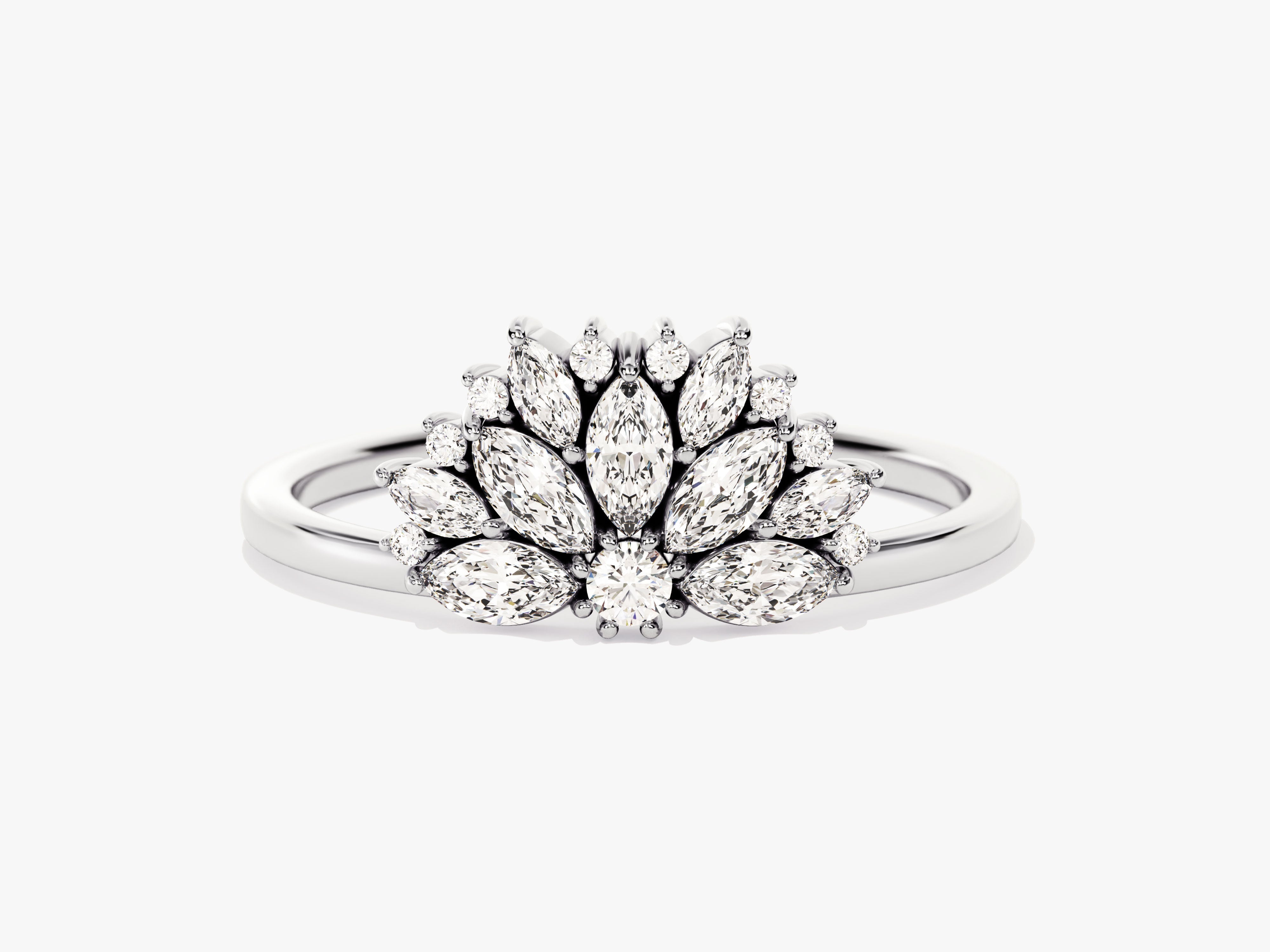 Diamond marquise engagement ring with a vintage floral design