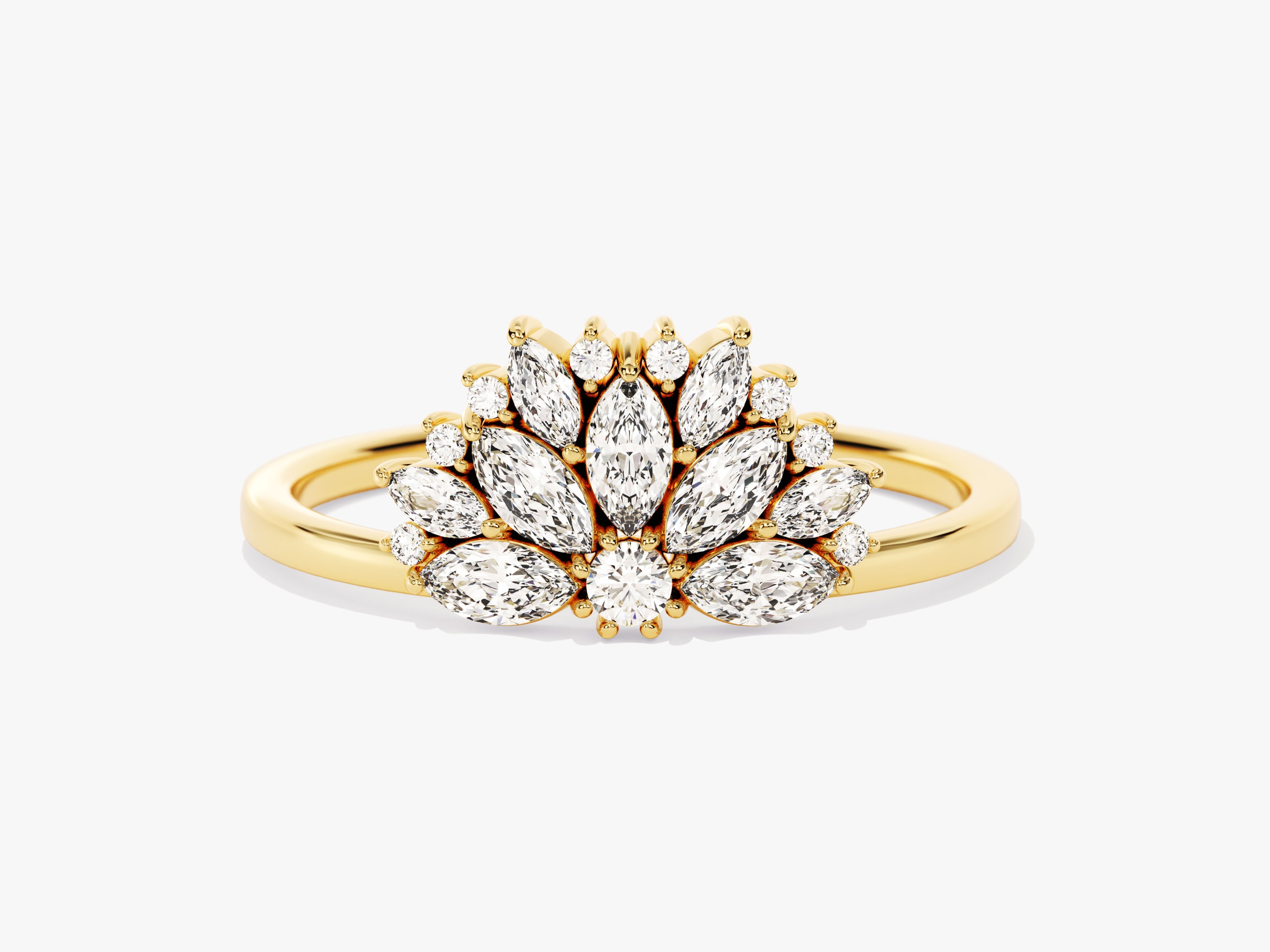 Gold ring with marquise and round diamonds, jewelry design