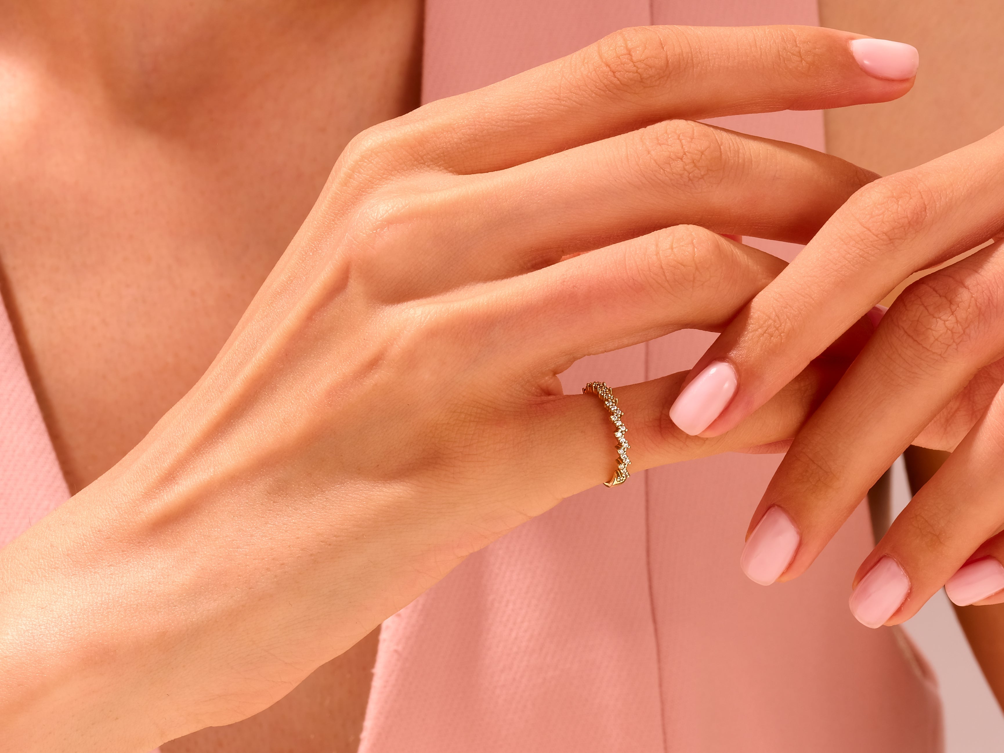 Diamond ring on hand, elegant jewelry for women