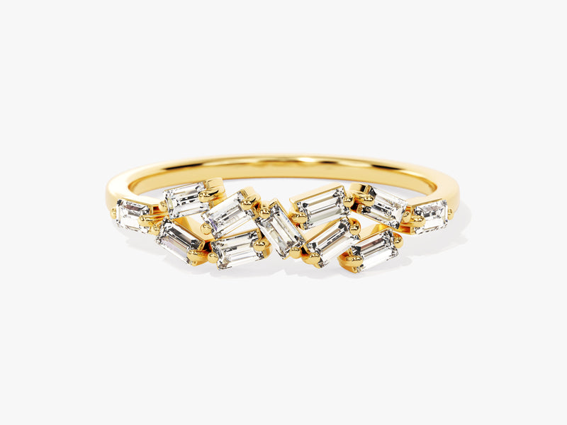 14k Gold Baguette Cluster Diamond Ring