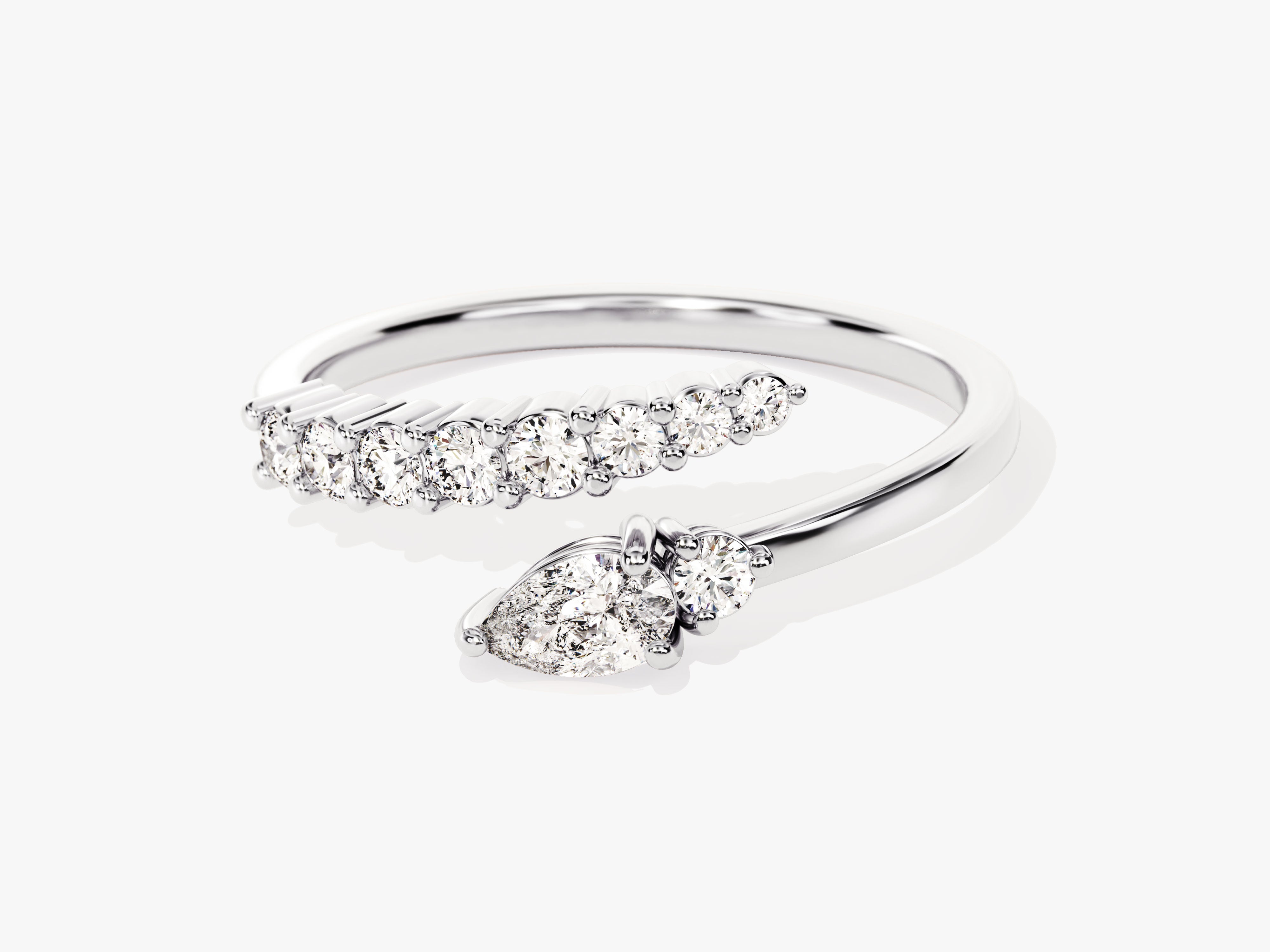 Diamond bypass ring, white gold, elegant jewelry for women