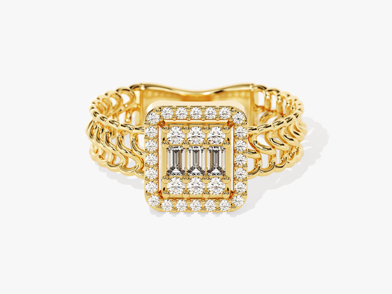 14k Gold Round Cut Chain Diamond Ring