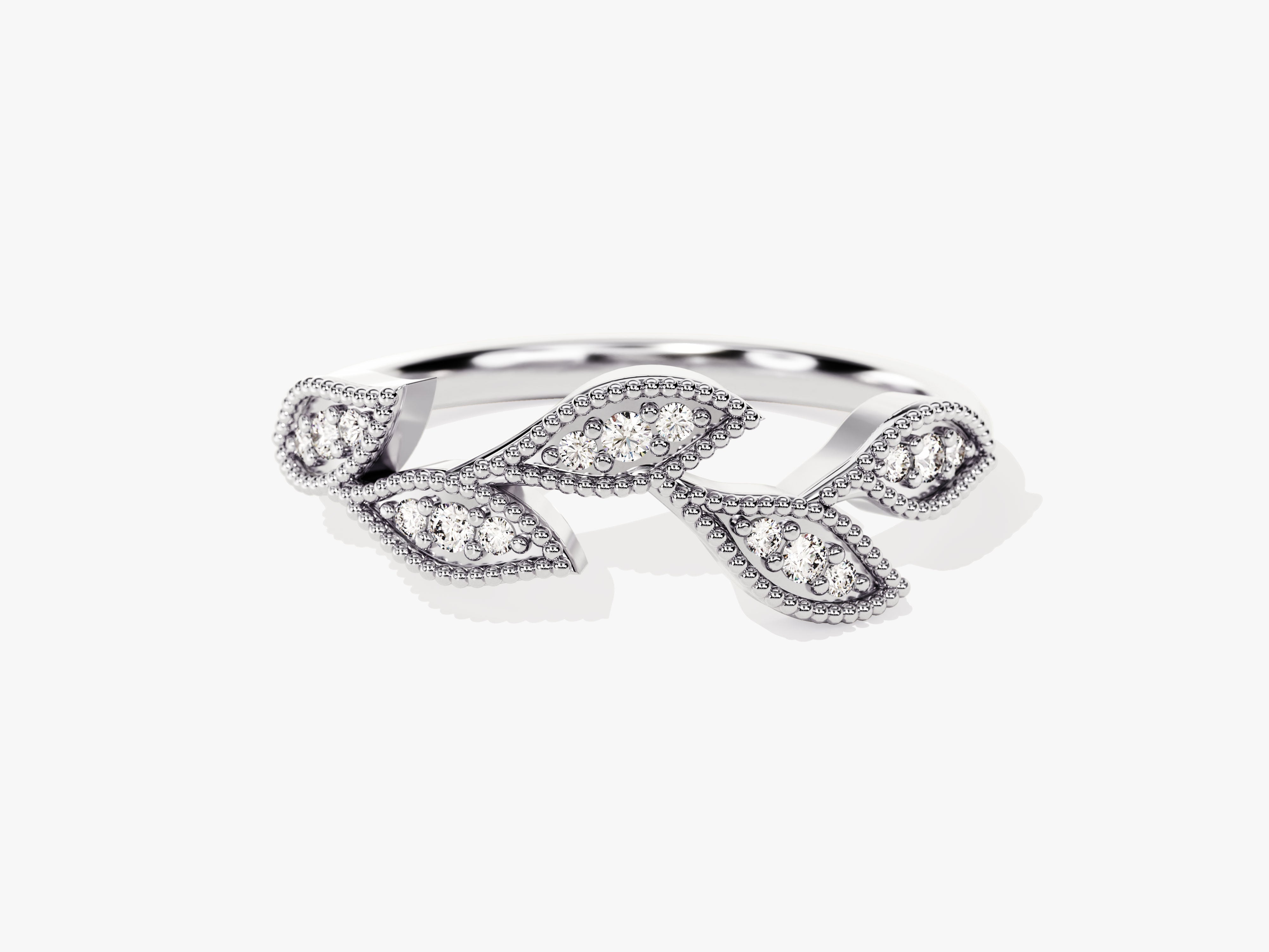 Diamond leaf ring, elegant jewelry for women