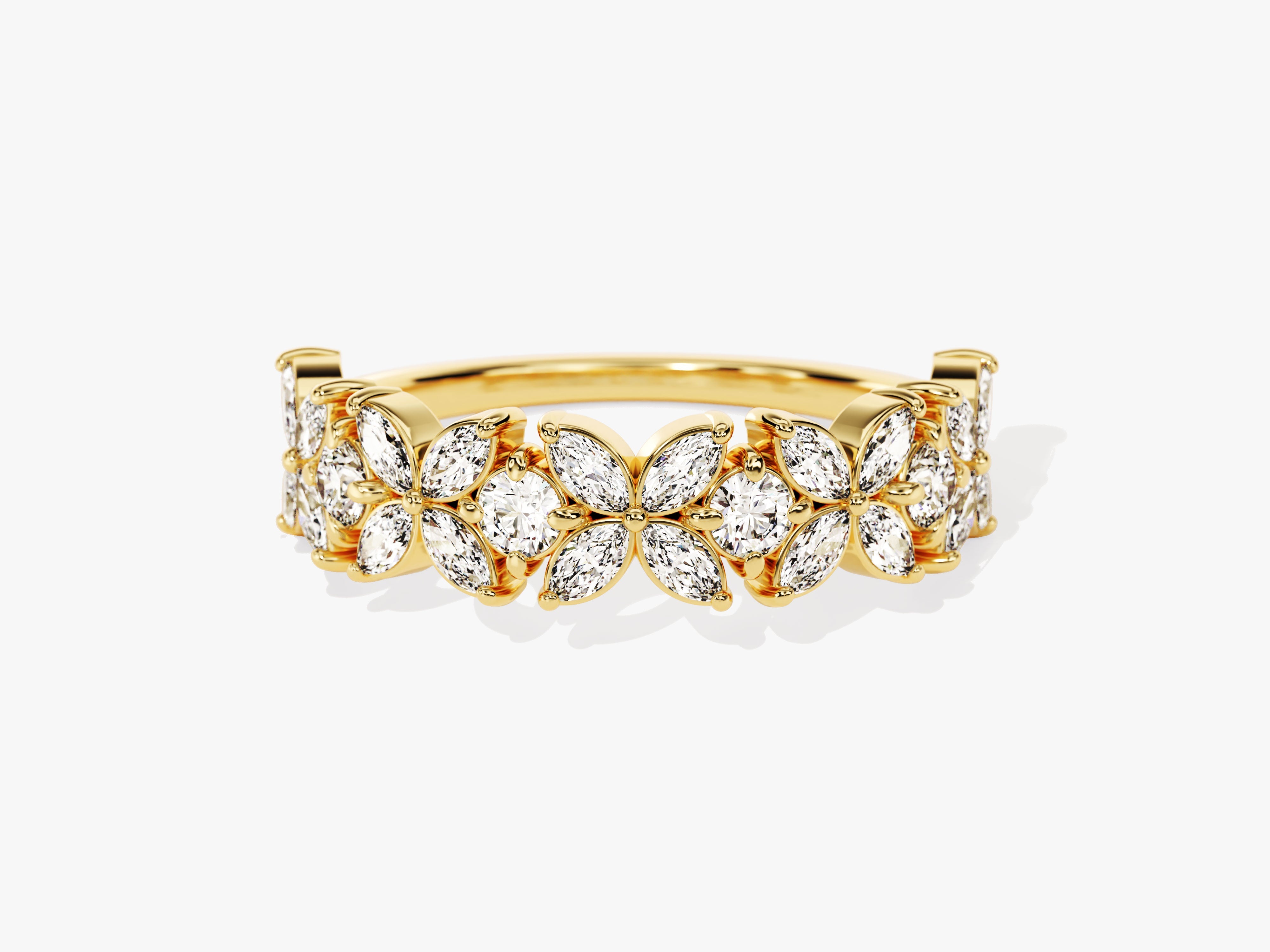 Gold ring with marquise and round diamonds, floral design