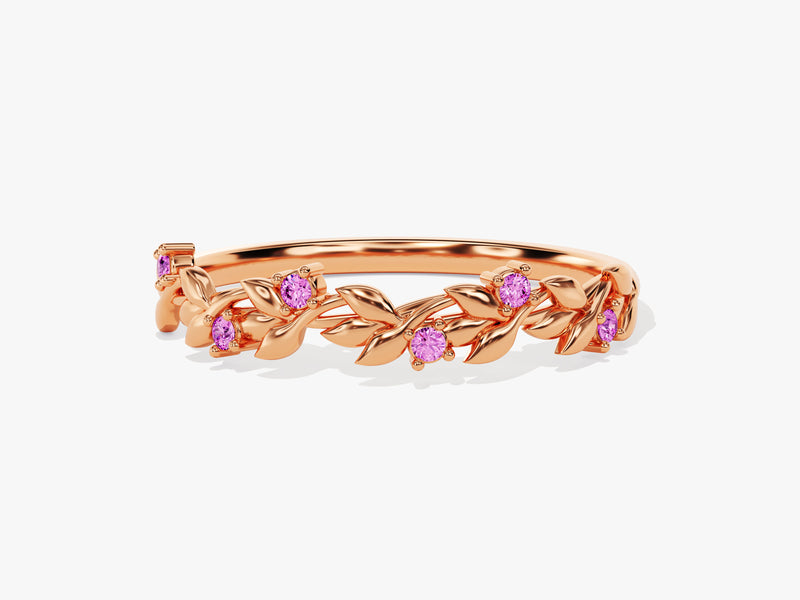 Floral Pink Tourmaline Ring in 14K Solid Gold