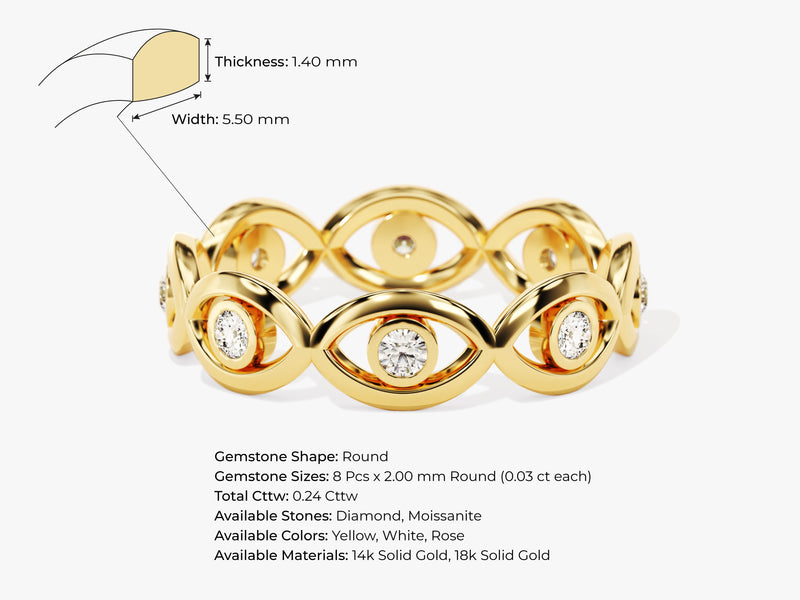 14k Gold Eternity Evil Eye Diamond Ring