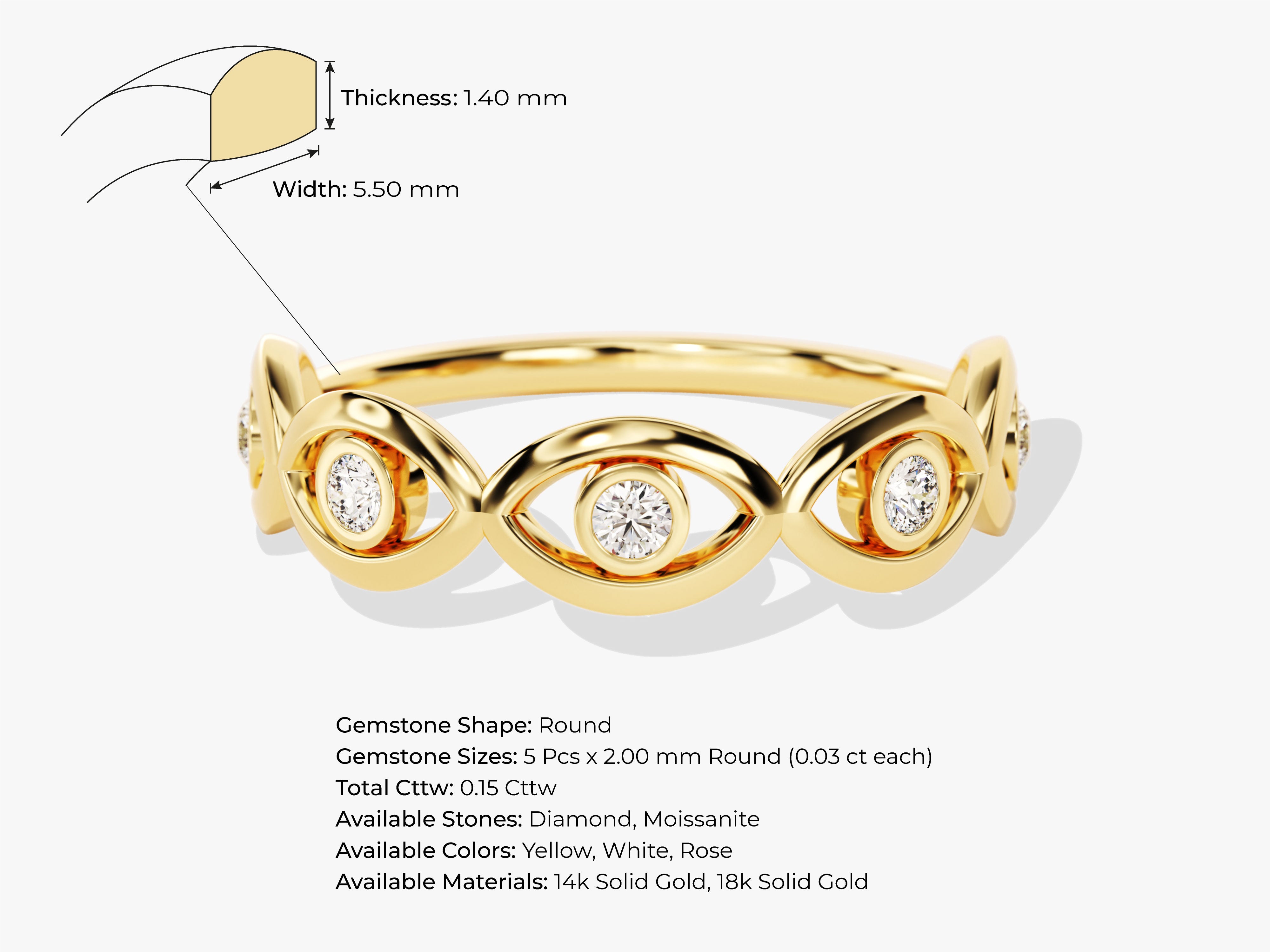 Gold ring with diamonds, 14k solid gold jewelry