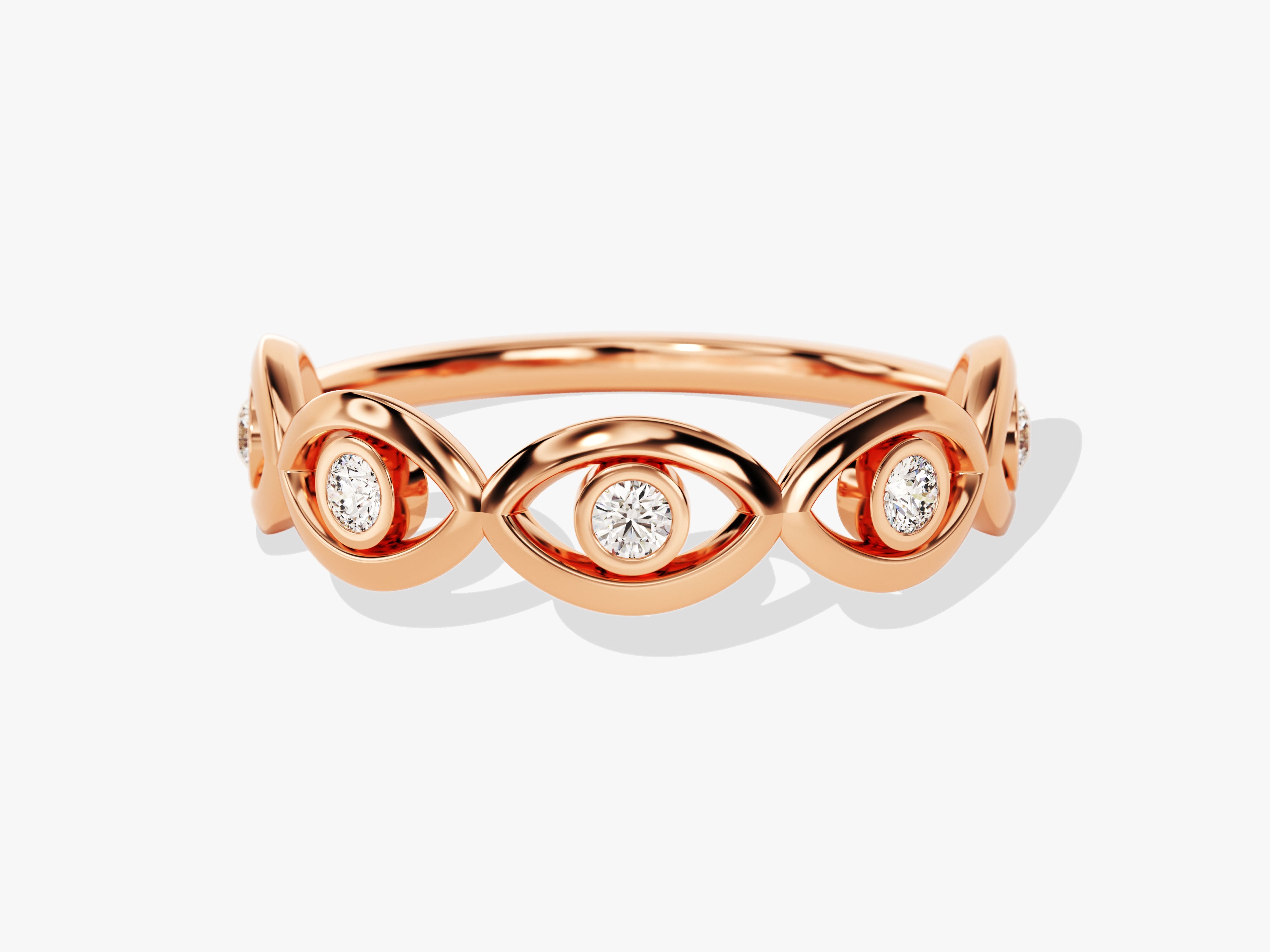 Rose gold evil eye ring with diamonds