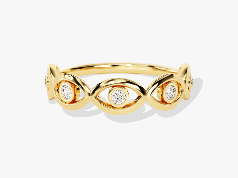 14k Gold Half Eternity Evil Eye Diamond Ring