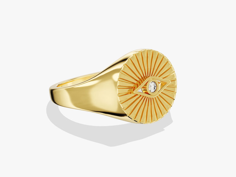 14k Gold Evil Eye Diamond Signet Ring