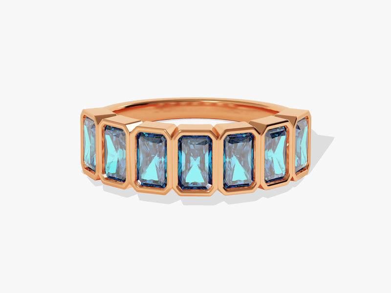 Half Eternity Radiant Cut Birthstone Ring in 14K Solid Gold