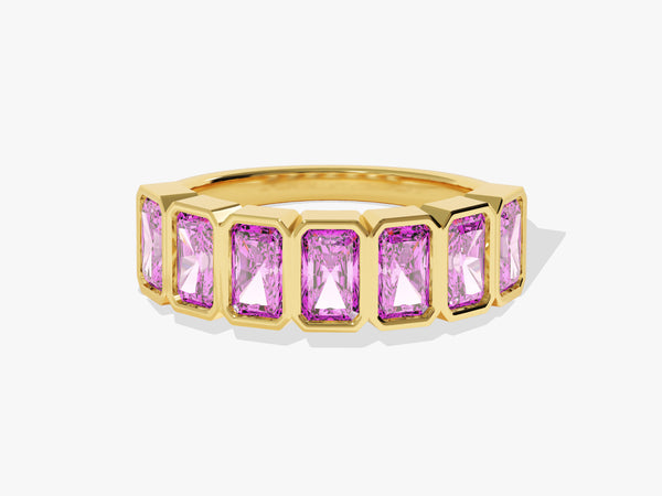 Half Eternity Radiant Cut Birthstone Ring in 14K Solid Gold