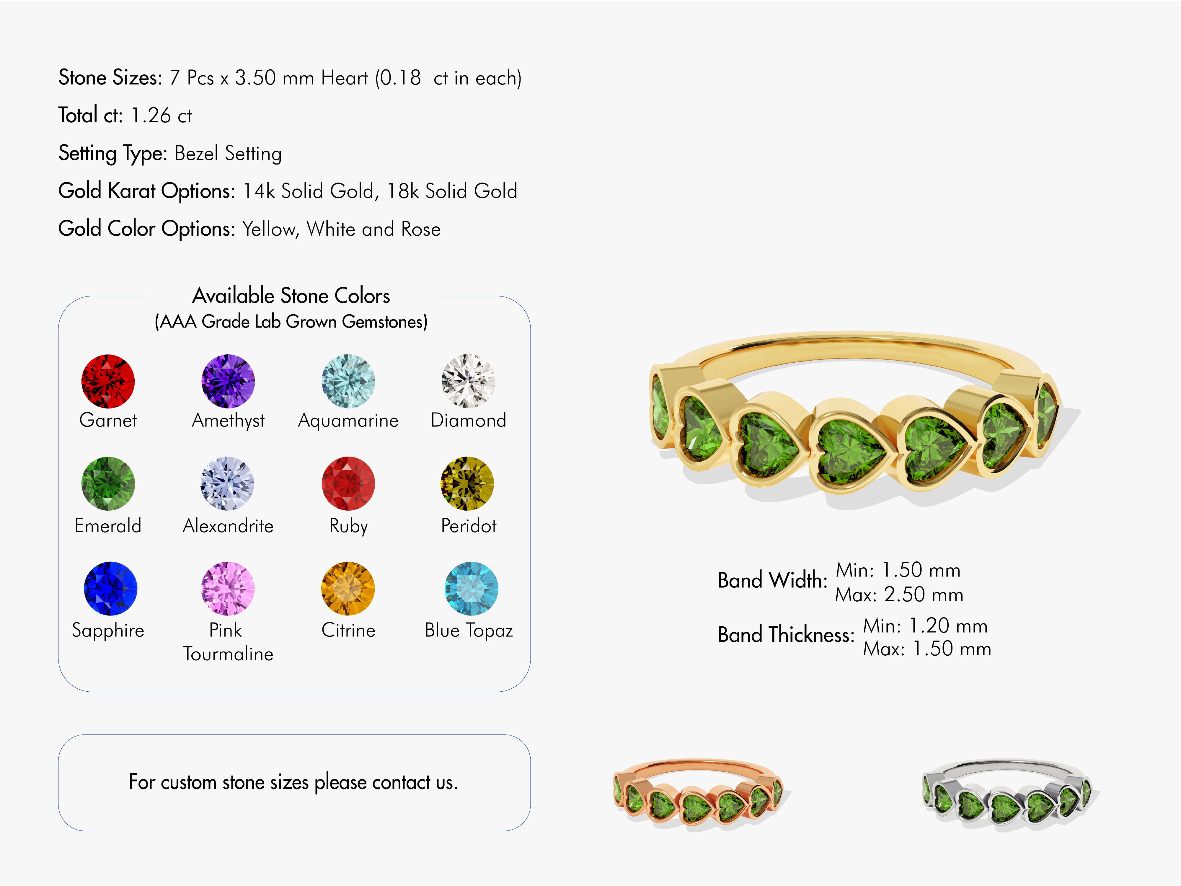 Heart-shaped gemstone ring, 14k gold, customizable gemstone options
