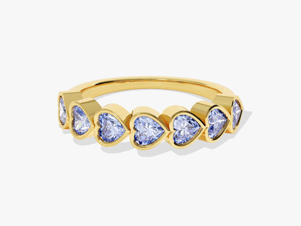 Half Eternity Heart Cut Birthstone Ring in 14k Solid Gold