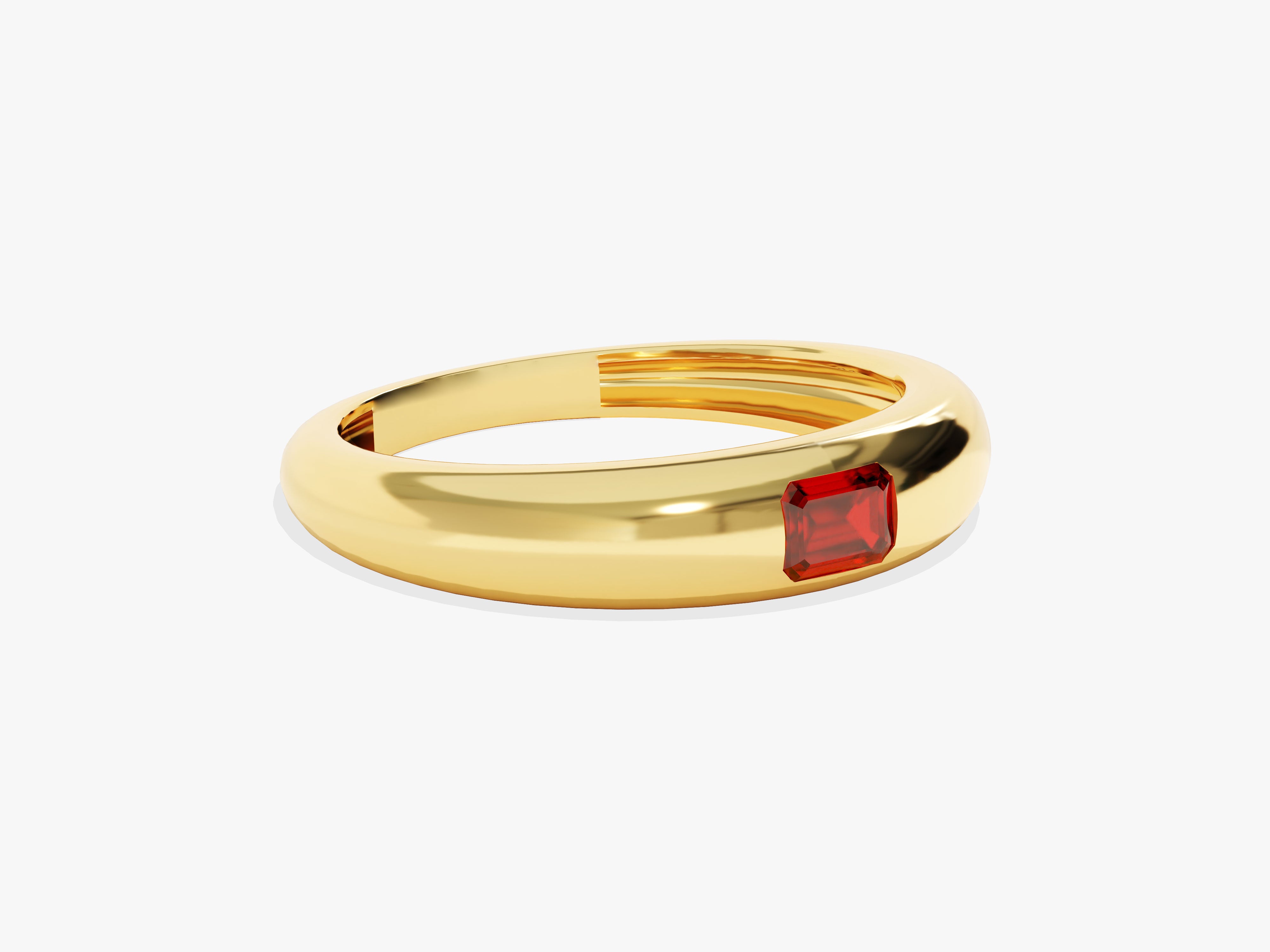 Gold ring with emerald-cut ruby gemstone, jewelry