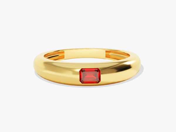 14k Gold Flush Set Emerald Cut Birthstone Ring
