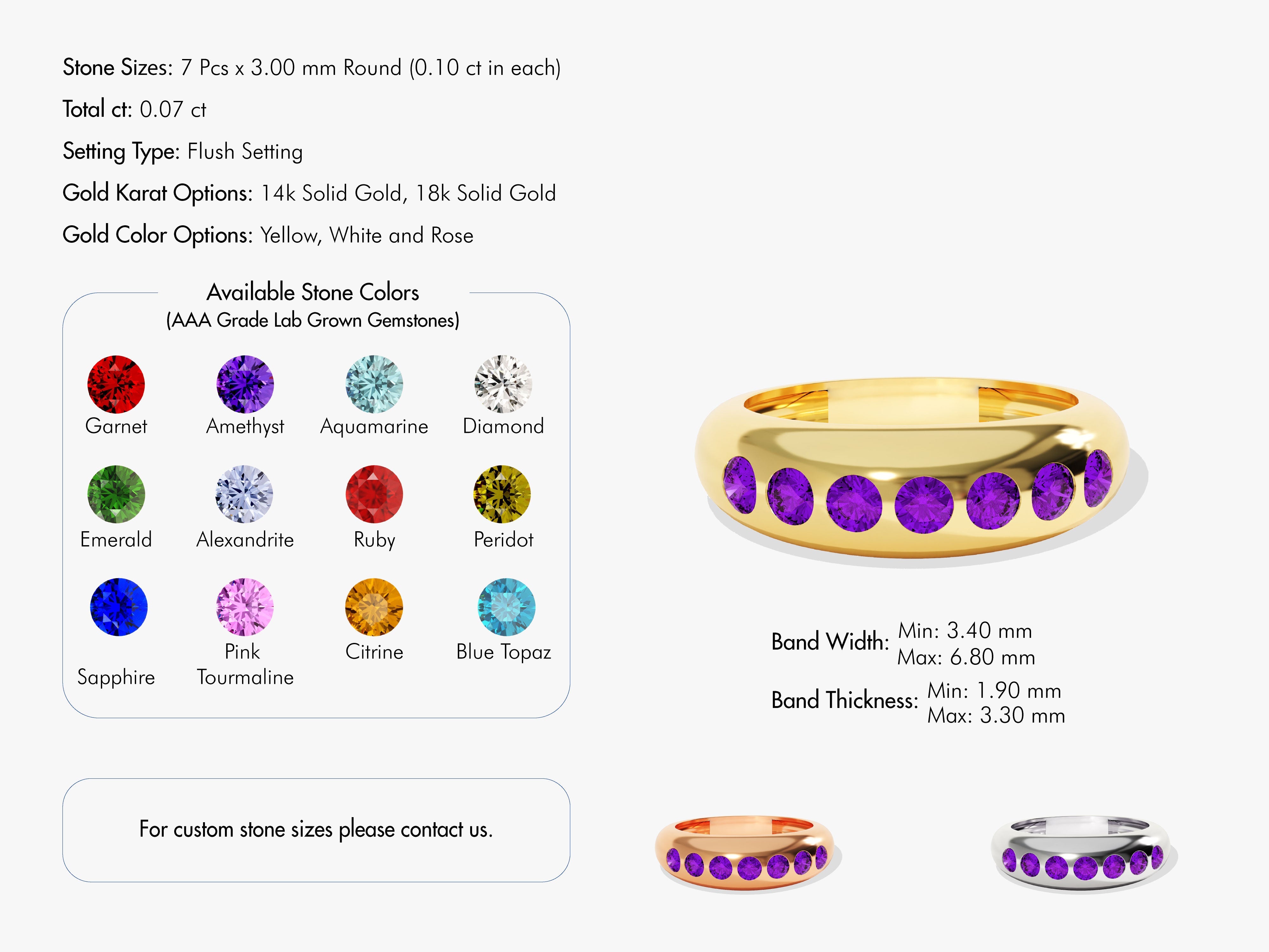 Gold ring with flush-set purple gemstones, jewelry design