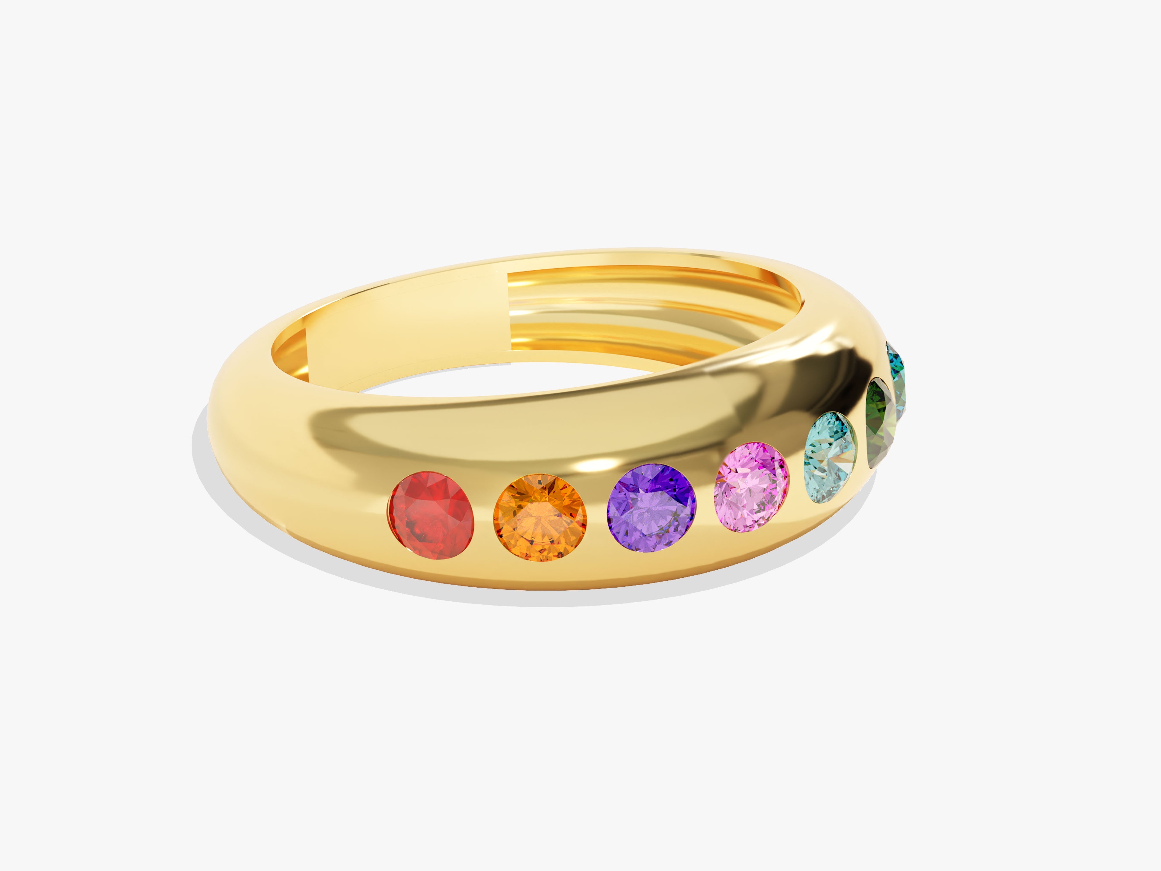 Gold ring with rainbow gemstones, fine jewelry