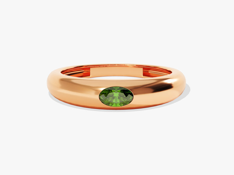 Flush Set Oval Cut Birthstone Ring in 14K Solid Gold