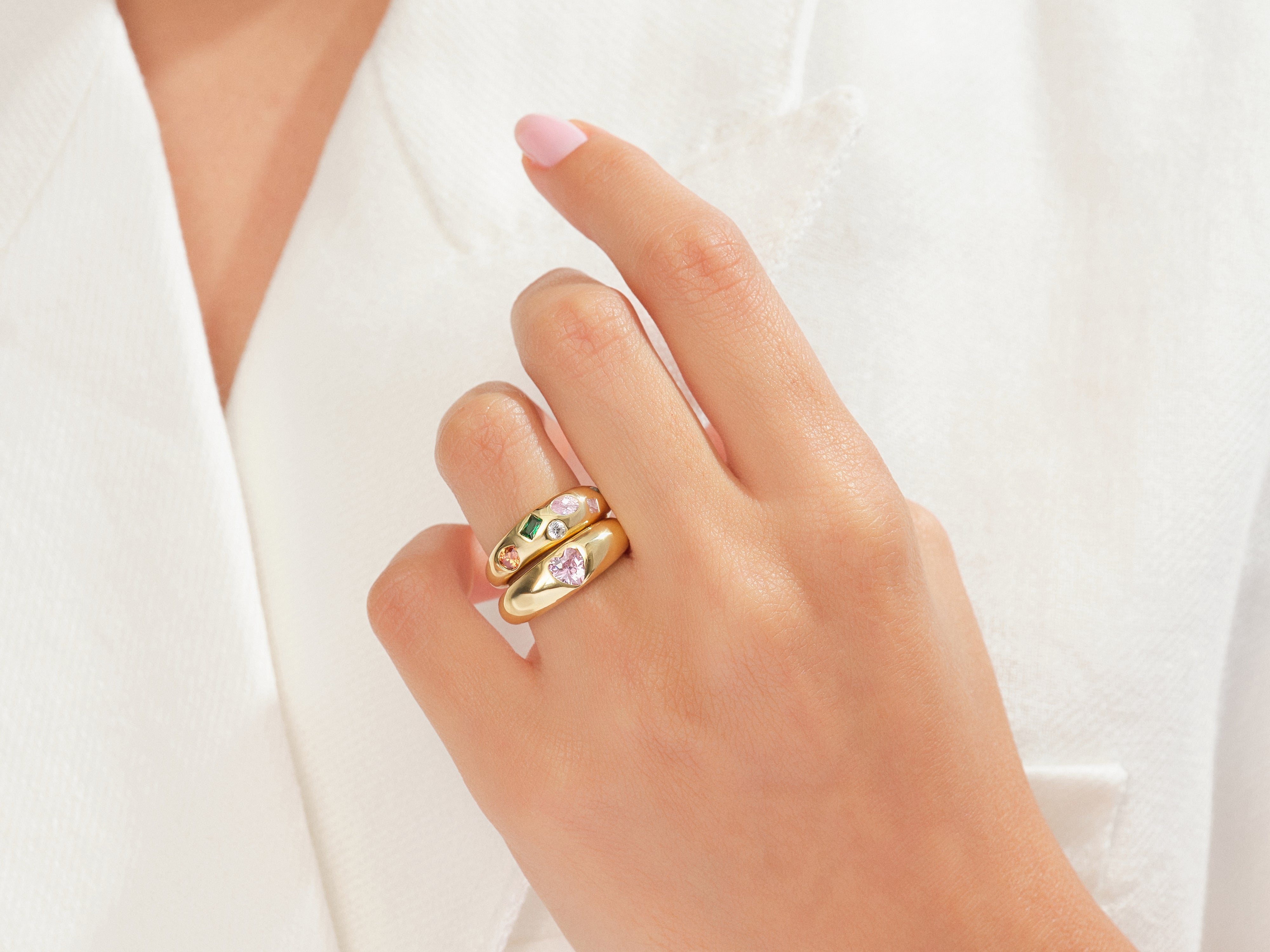 Gold rings with colorful gemstones, jewelry for women