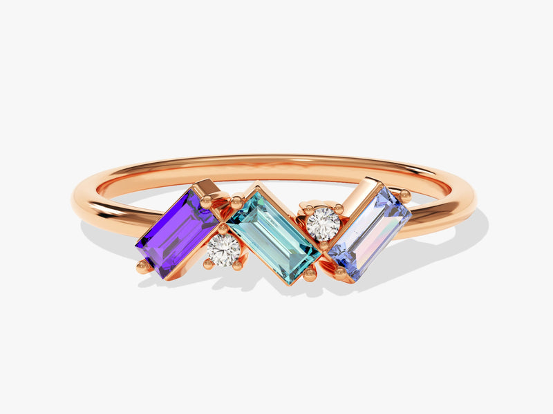 Baguette Family Birthstone Ring