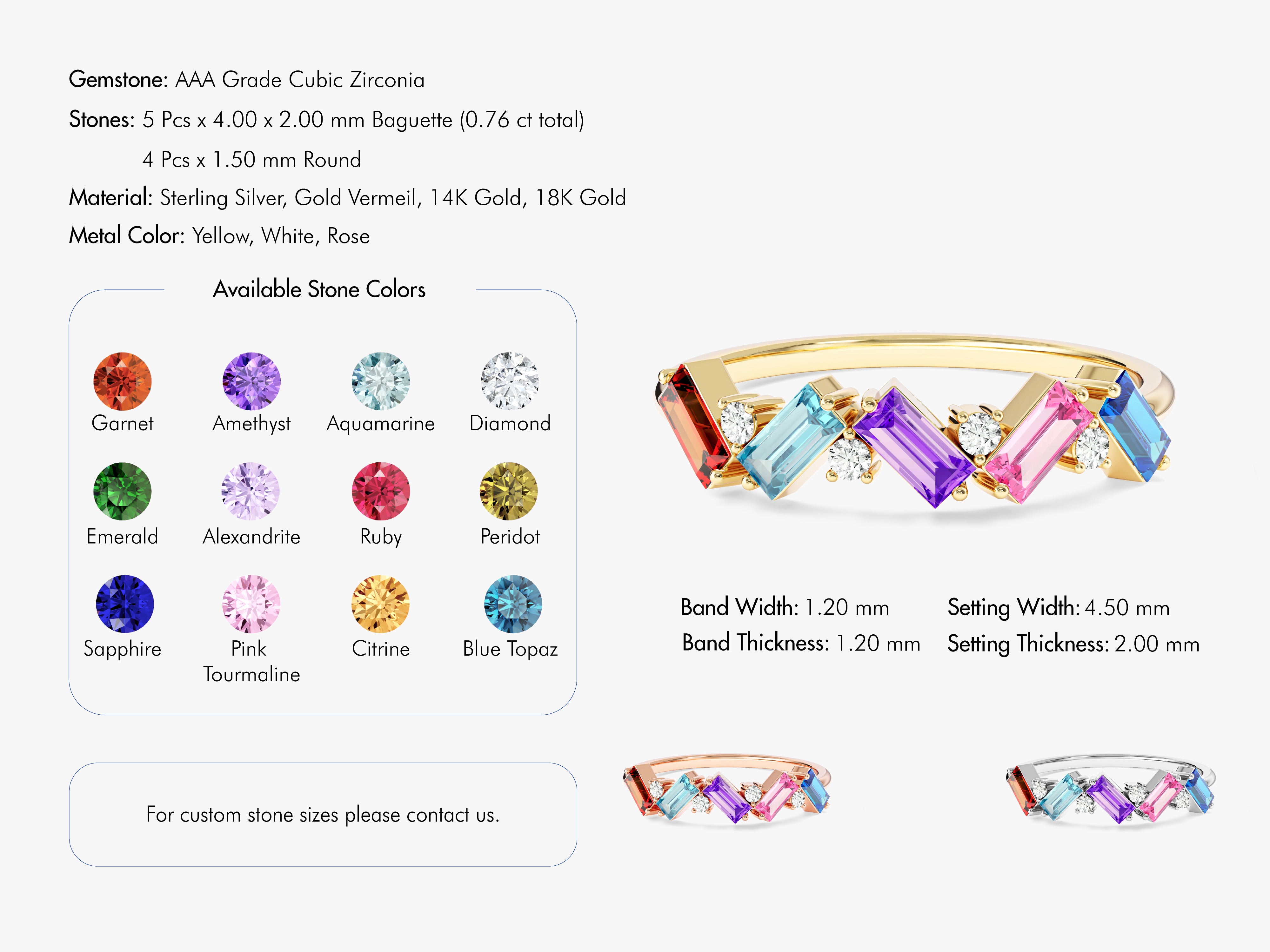 Baguette Family Birthstone Ring