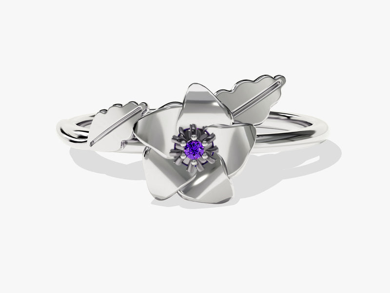 Birthflower Ring with Birthstone in 14k Solid Gold