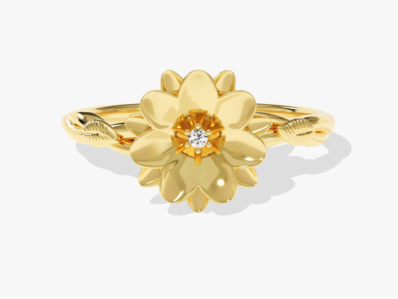 Birthflower Ring with Birthstone in 14k Solid Gold