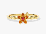 Birthflower Ring with Birthstone in 14k Solid Gold