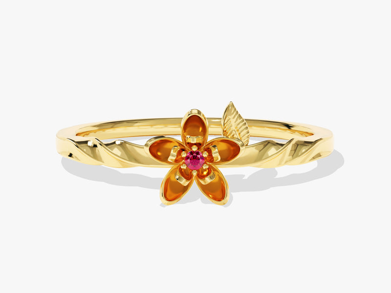 Birthflower Ring with Birthstone in 14k Solid Gold