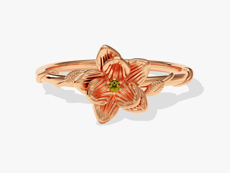 Birthflower Ring with Birthstone in 14k Solid Gold