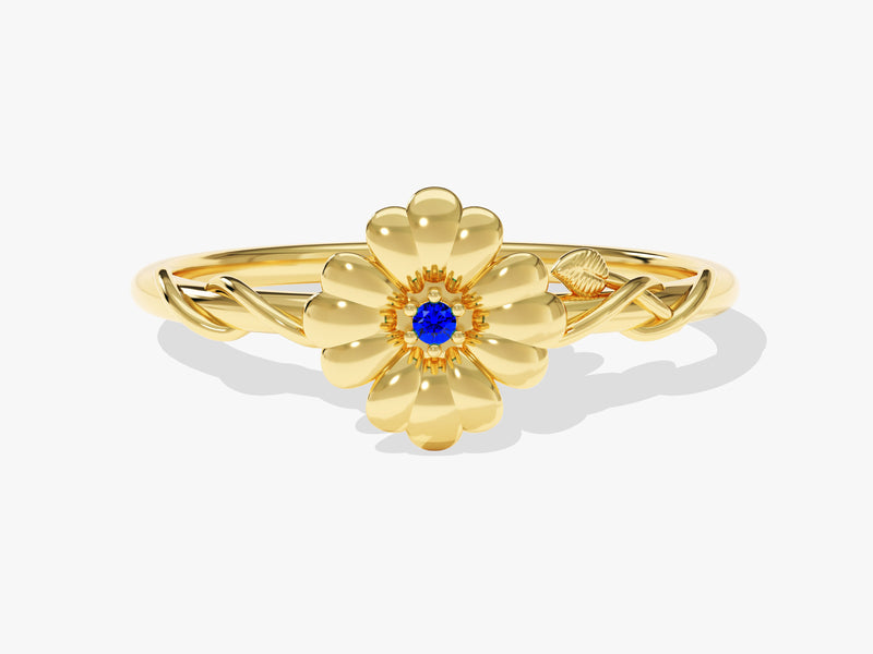 Birthflower Ring with Birthstone in 14k Solid Gold