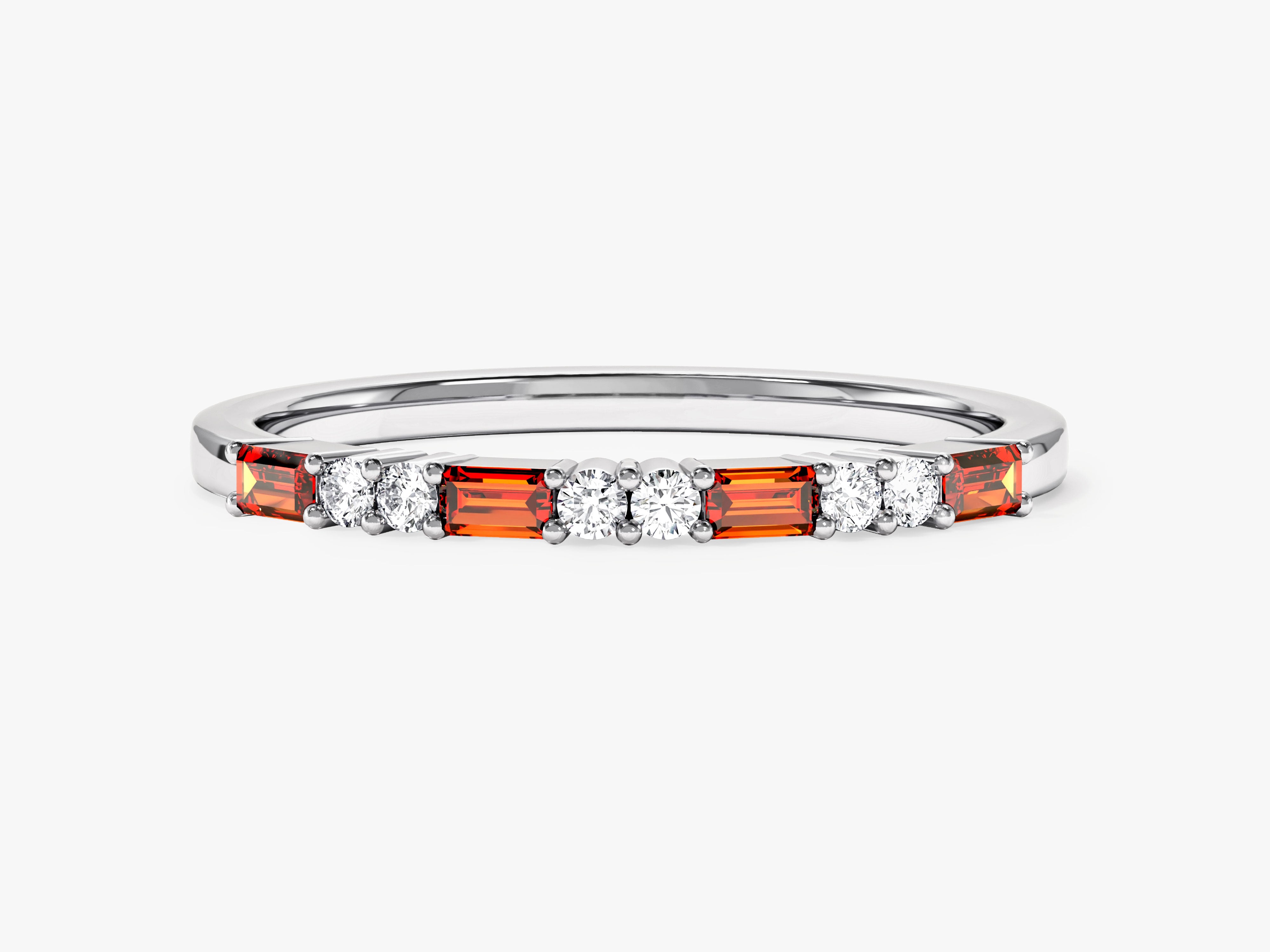 Baguette and Double Round Birthstone Ring