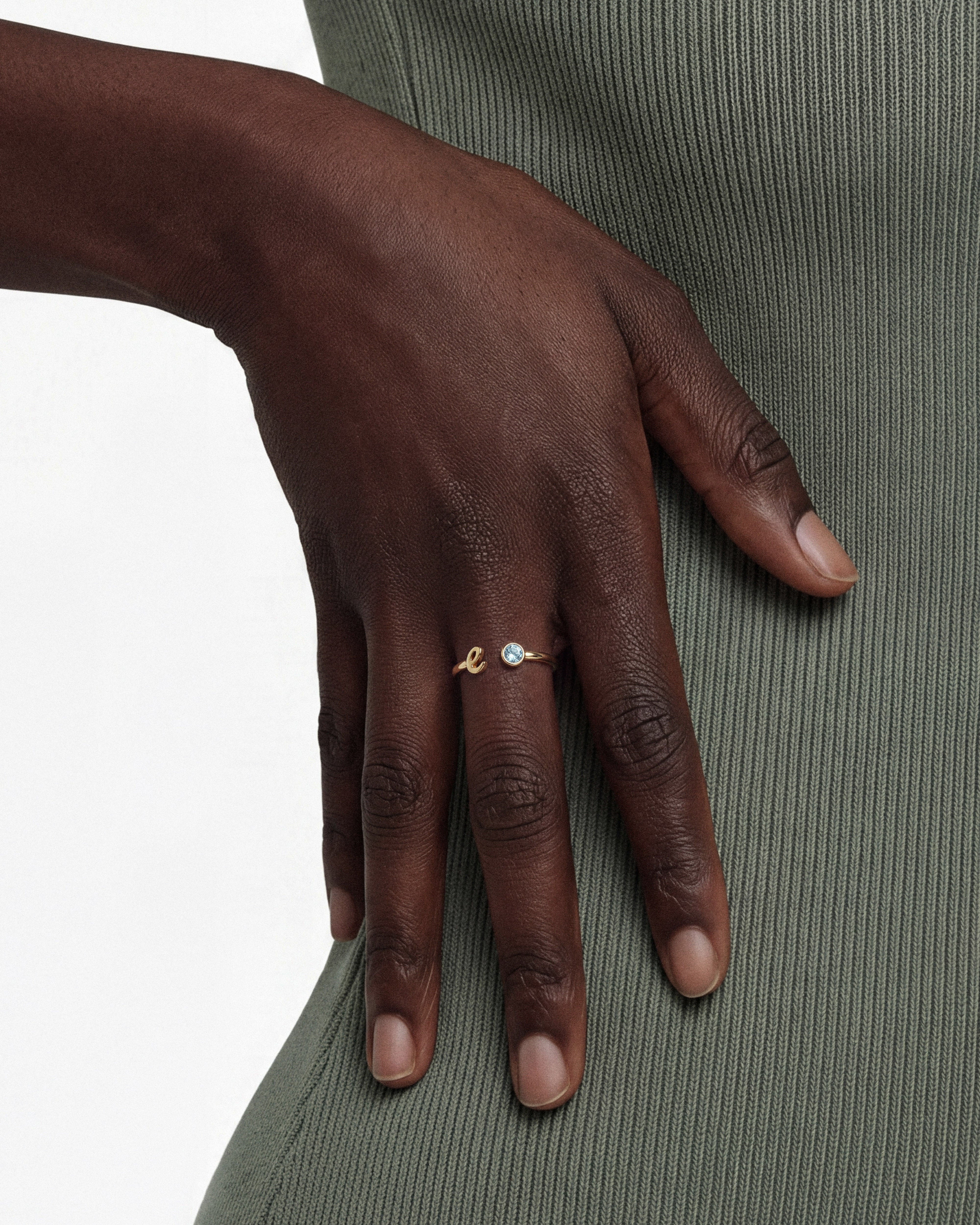 Initial Letter Open Birthstone Ring