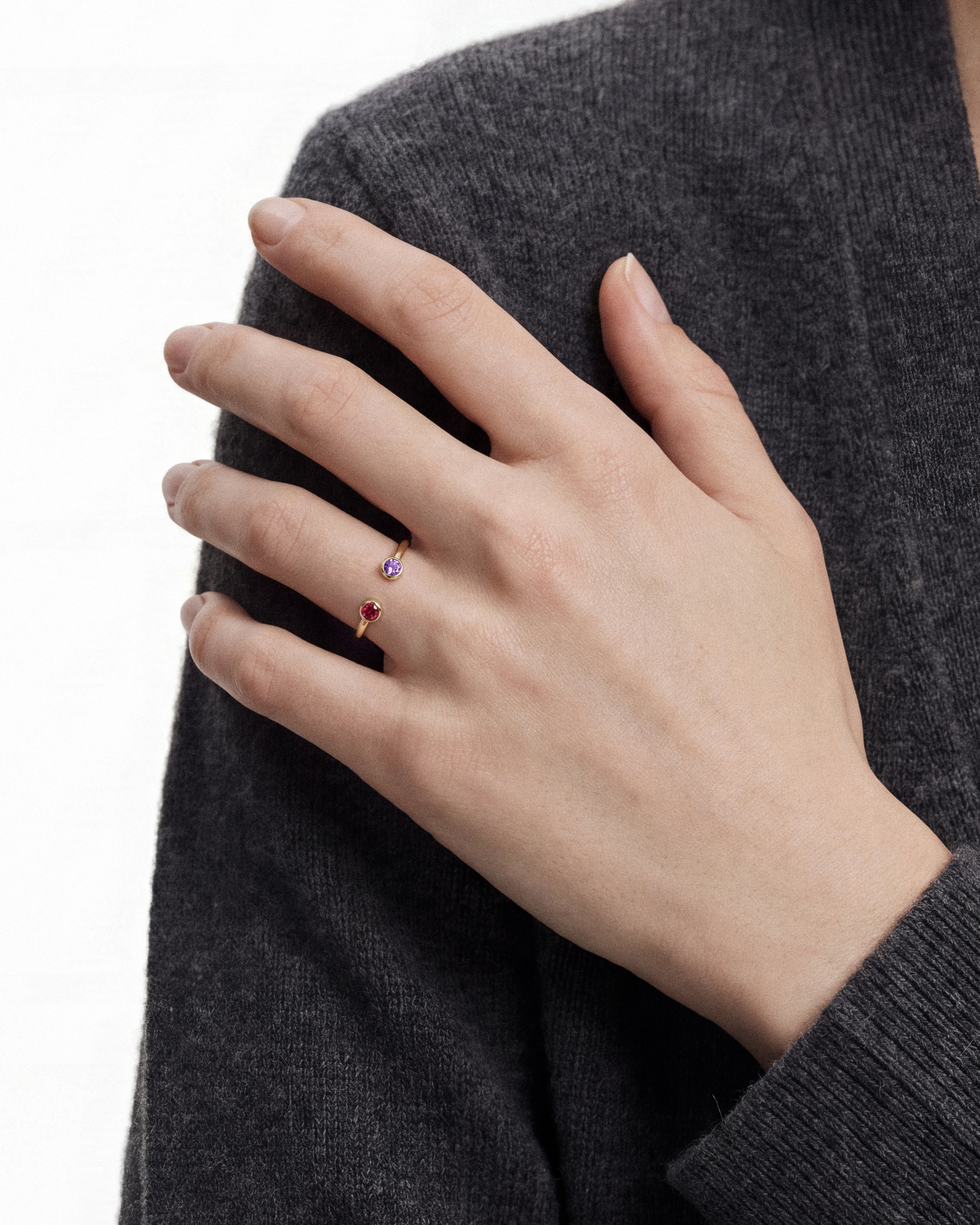 Birthstone Bezel Set Open Cuff Ring