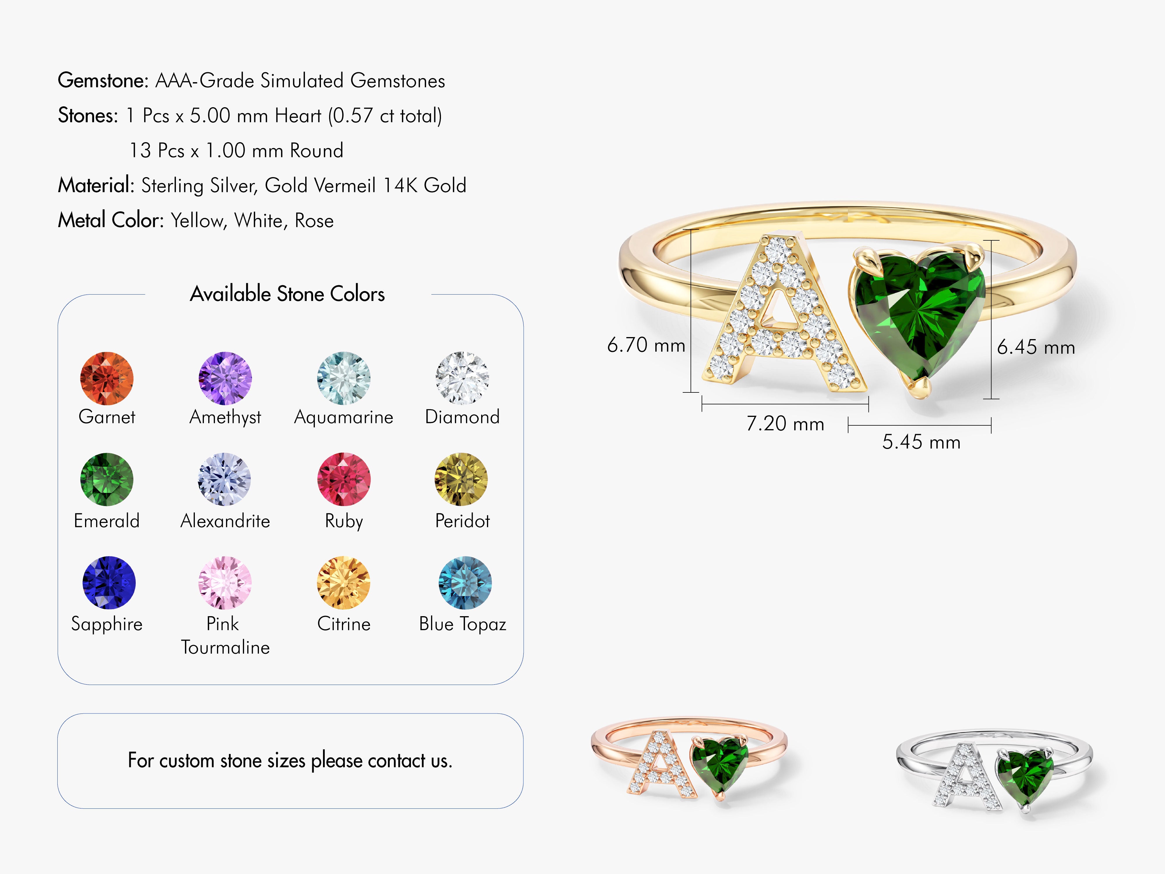 Initial Heart Birthstone Ring