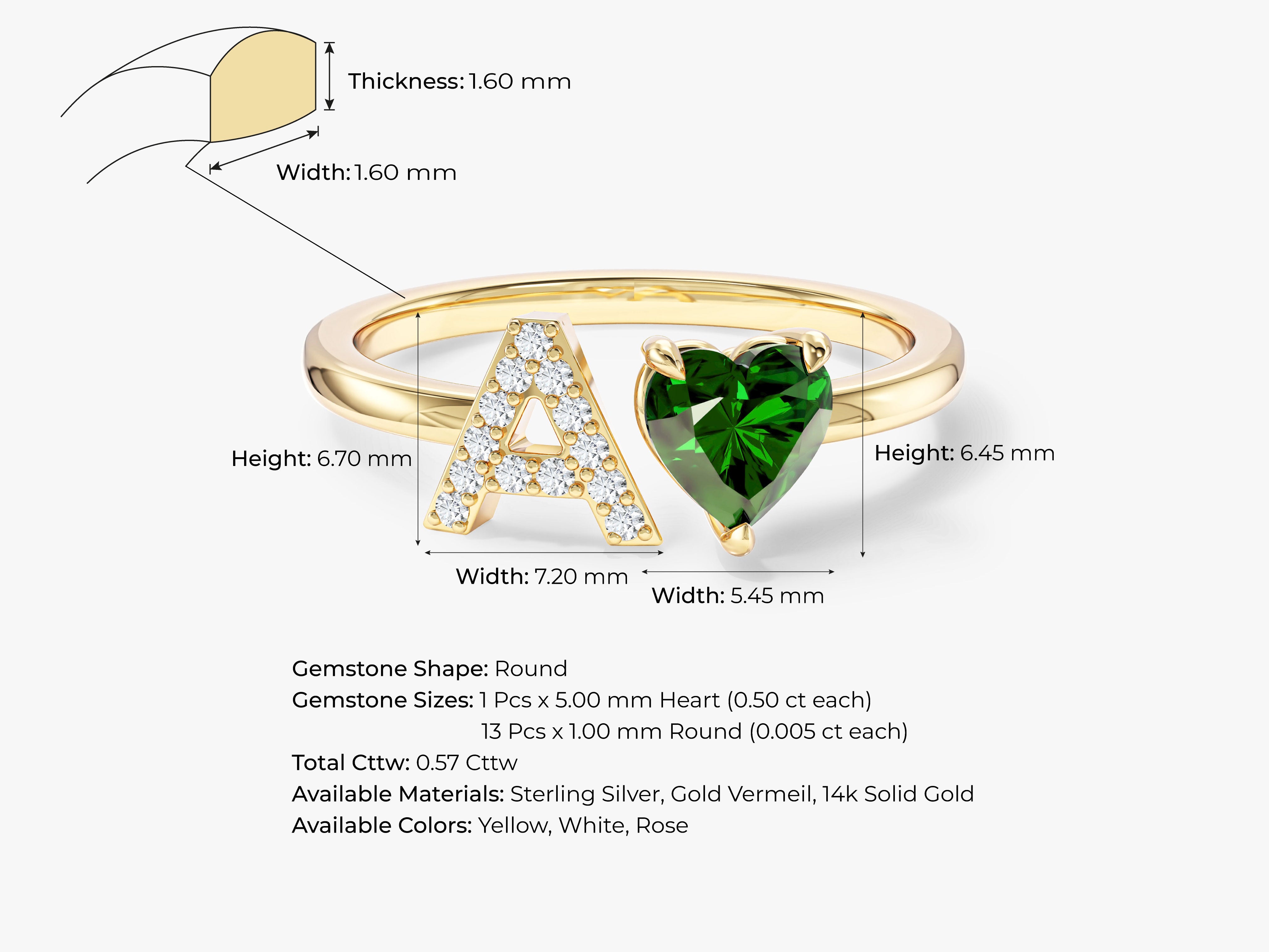 Initial Heart Birthstone Ring