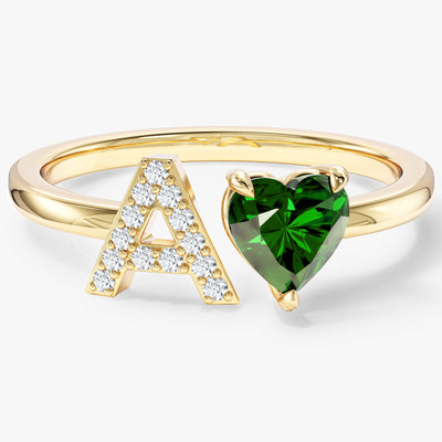 Initial Heart Birthstone Ring