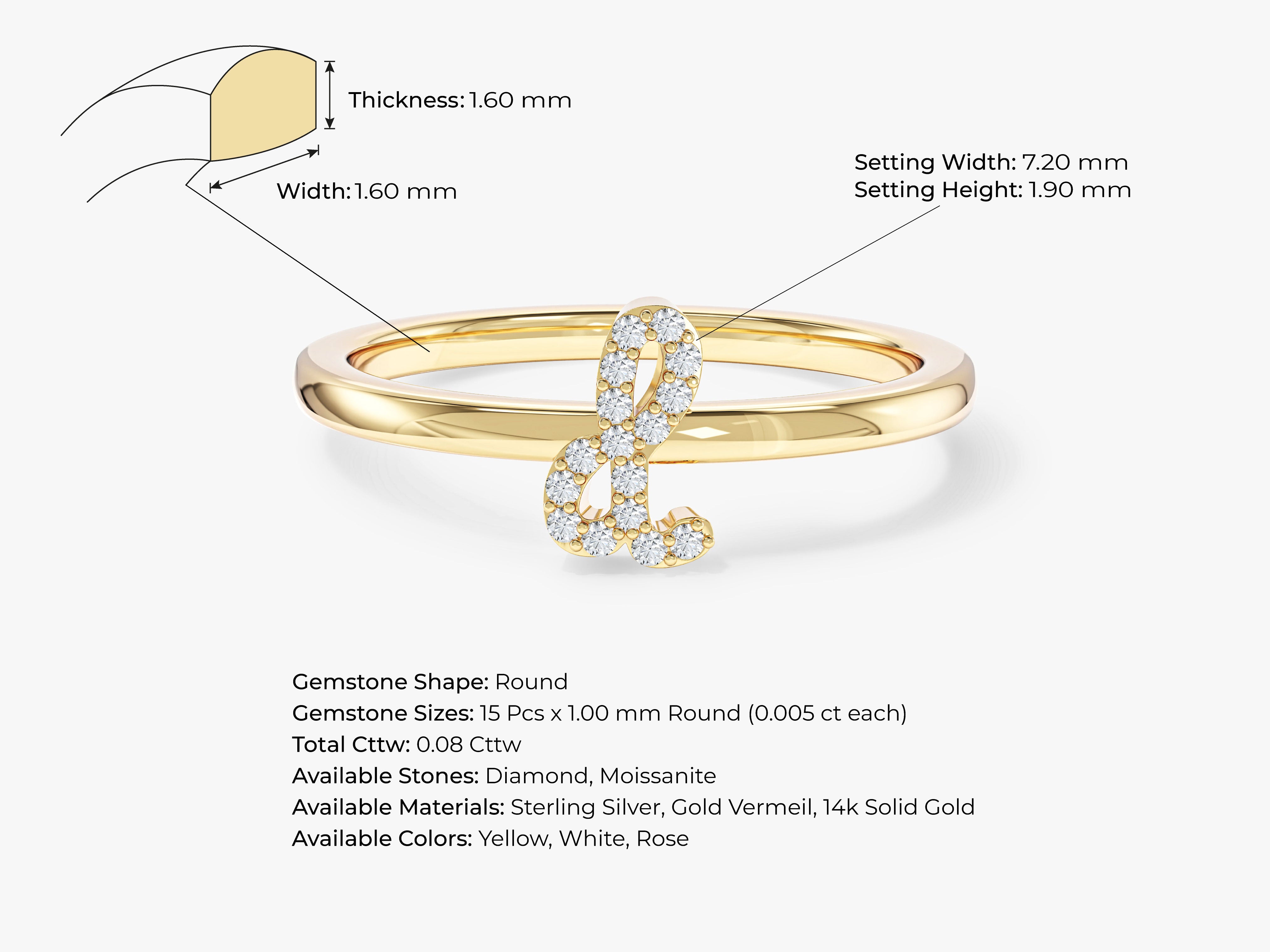 Diamond initial ring, 14k solid gold, jewelry