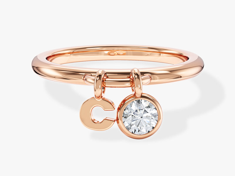 Initial Letter Charm Birthstone Ring
