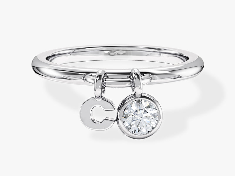 Initial Letter Charm Birthstone Ring