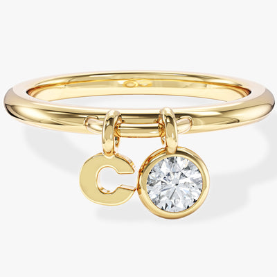 Initial Charm Birthstone Ring